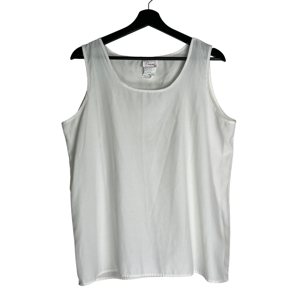 Orare Vintage White Scoop Neck Tank Top Shell Sleeveless‎ Blouse Cami USA Size L
